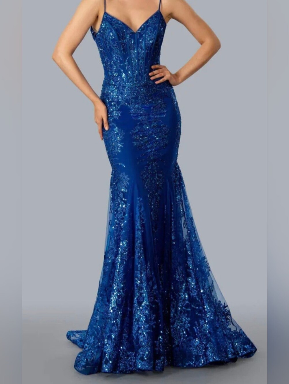 Cinderella Divine J810 Royal Blue Sequin Mermaid Evening Dress Size 10 NWT